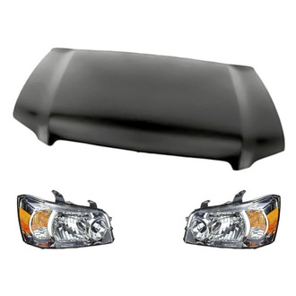 Replacement - 3-Piece Kit (Driver and Passenger Side Headlight Lenses and Housings, Hood Panel)