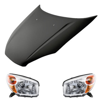 Replacement - 3-Piece Kit (Driver and Passenger Side Headlight Lenses and Housings, Hood Panel)