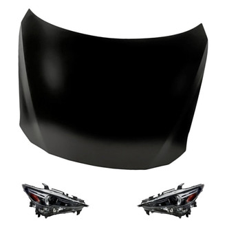 Replacement - 3-Piece Kit (Driver and Passenger Side Headlight Lenses and Housings, Hood Panel)