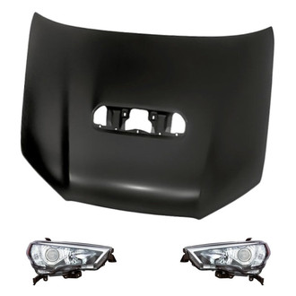 Replacement - 3-Piece Kit (Driver and Passenger Side Headlight Lenses and Housings, Hood Panel) (CAPA Certified)