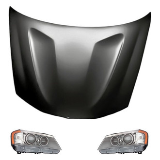 Replacement - 3-Piece Kit (Driver and Passenger Side Headlight Lenses and Housings, Hood Panel)