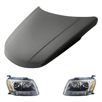Replacement - 3-Piece Kit (Driver and Passenger Side Headlight Lenses and Housings, Hood Panel)