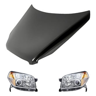 Replacement - 3-Piece Kit (Driver and Passenger Side Headlight Lenses and Housings, Hood Panel) (CAPA Certified)