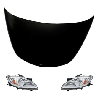 Replacement - 3-Piece Kit (Driver and Passenger Side Headlight Lenses and Housings, Hood Panel) (CAPA Certified)