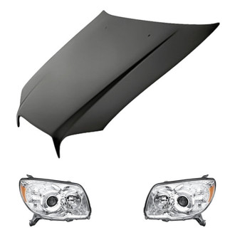 Replacement - 3-Piece Kit (Driver and Passenger Side Headlight Lenses and Housings, Hood Panel) (CAPA Certified)