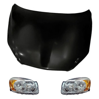 Replacement - 3-Piece Kit (Driver and Passenger Side Headlight Lenses and Housings, Hood Panel)