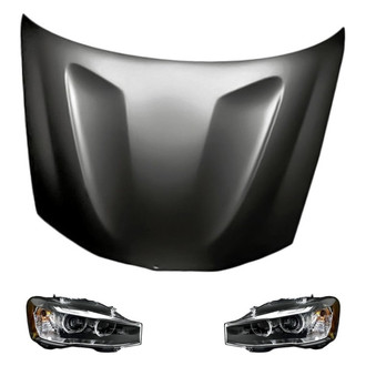 Replacement - 3-Piece Kit (Driver and Passenger Side Headlight Lenses and Housings, Hood Panel)