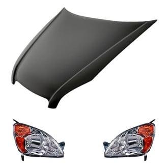 Replacement - 3-Piece Kit (Driver and Passenger Side Headlight Lenses and Housings, Hood Panel) (CAPA Certified)