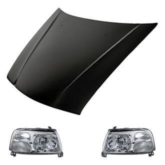Replacement - 3-Piece Kit (Driver and Passenger Side Headlight Lenses and Housings, Hood Panel)