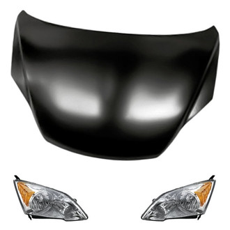 Replacement - 3-Piece Kit (Driver and Passenger Side Headlight Lenses and Housings, Hood Panel) (CAPA Certified)