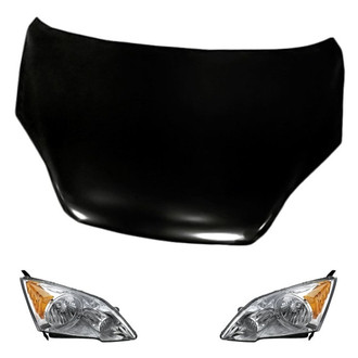 Replacement - 3-Piece Kit (Driver and Passenger Side Headlight Lenses and Housings, Hood Panel) (CAPA Certified)