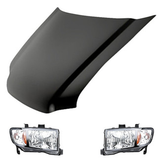 Replacement - 3-Piece Kit (Driver and Passenger Side Headlight Lenses and Housings, Hood Panel) (CAPA Certified)