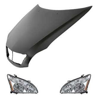 Replacement - 3-Piece Kit (Driver and Passenger Side Headlight Lenses and Housings, Hood Panel)