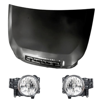 Replacement - 3-Piece Kit (Driver and Passenger Side Headlight Lenses and Housings, Hood Panel) (CAPA Certified)