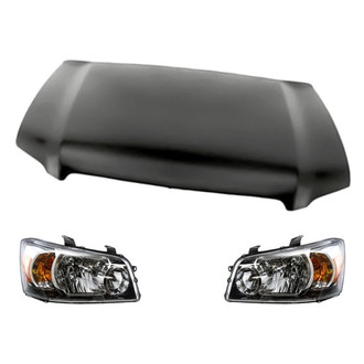 Replacement - 3-Piece Kit (Driver and Passenger Side Headlight Lenses and Housings, Hood Panel)