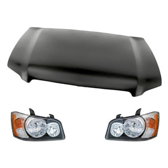 Replacement - 3-Piece Kit (Driver and Passenger Side Headlights, Hood Panel) (CAPA Certified)