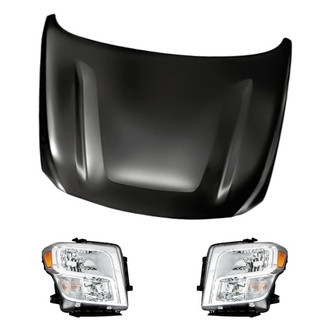 Replacement - 3-Piece Kit (Driver and Passenger Side Headlights, Hood Panel) (CAPA Certified)