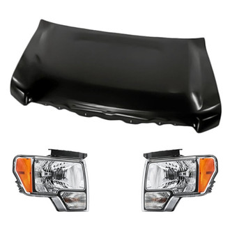 Replacement - 3-Piece Kit (Driver and Passenger Side Headlights, Hood Panel) (CAPA Certified)