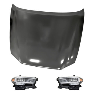 Replacement - 3-Piece Kit (Driver and Passenger Side Headlights, Hood Panel) (CAPA Certified)