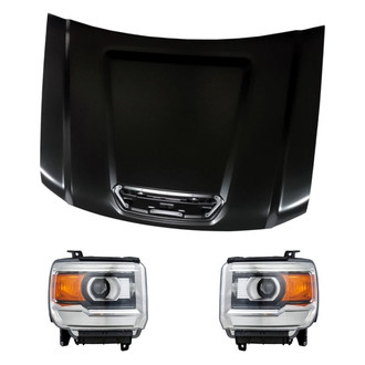 Replacement - 3-Piece Kit (Driver and Passenger Side Headlights, Hood Panel) (CAPA Certified)