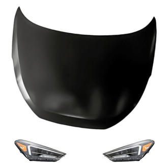 Replacement - 3-Piece Kit (Driver and Passenger Side Headlights, Hood Panel) (CAPA Certified)