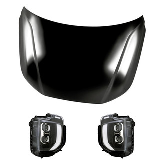 Replacement - 3-Piece Kit (Driver and Passenger Side Headlights, Hood Panel) (CAPA Certified)