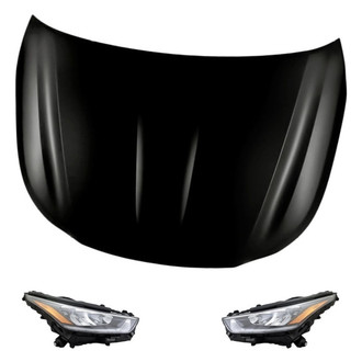 Replacement - 3-Piece Kit (Driver and Passenger Side Headlights, Hood Panel) (CAPA Certified)