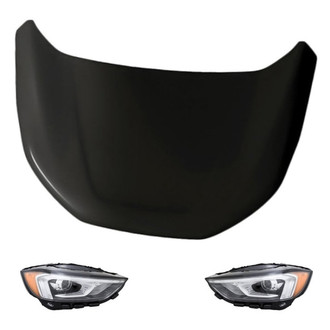 Replacement - 3-Piece Kit (Driver and Passenger Side Headlights, Hood Panel) (CAPA Certified)
