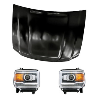 Replacement - 3-Piece Kit (Driver and Passenger Side Headlights, Hood Panel) (CAPA Certified)
