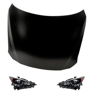 Replacement - 3-Piece Kit (Driver and Passenger Side Headlights, Hood Panel) (CAPA Certified)