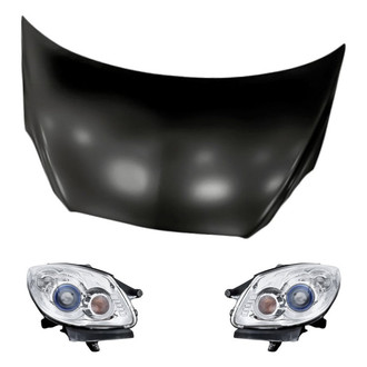 Replacement - 3-Piece Kit (Driver and Passenger Side Headlights, Hood Panel) (CAPA Certified)