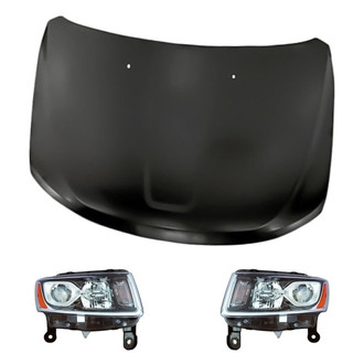 Replacement - 3-Piece Kit (Driver and Passenger Side Headlights, Hood Panel) (CAPA Certified)