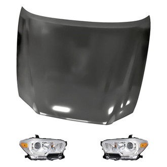 Replacement - 3-Piece Kit (Driver and Passenger Side Headlights, Hood Panel) (CAPA Certified)