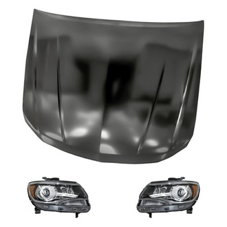 Replacement - 3-Piece Kit (Driver and Passenger Side Headlights, Hood Panel) (CAPA Certified)