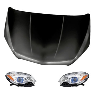 Replacement BNDL-218547 - 3-Piece Kit (Driver and Passenger Side Headlights, Hood Panel) (CAPA Certified)