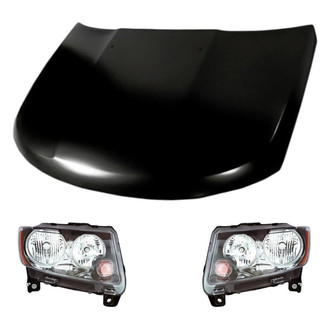 Replacement - 3-Piece Kit (Driver and Passenger Side Headlights, Hood Panel) (CAPA Certified)