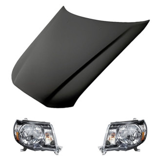 Replacement - 3-Piece Kit (Driver and Passenger Side Headlights, Hood Panel) (CAPA Certified)