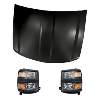 Replacement - 3-Piece Kit (Driver and Passenger Side Headlights, Hood Panel) (CAPA Certified)
