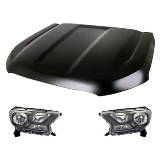 Replacement - 3-Piece Kit (Driver and Passenger Side Headlights, Hood Panel) (CAPA Certified)
