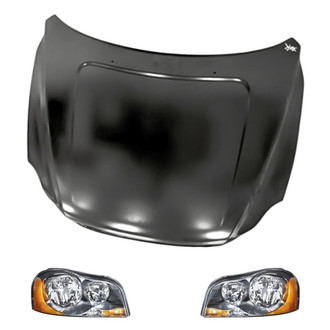 Replacement BNDL-218845 - 3-Piece Kit (Driver and Passenger Side Headlights, Hood Panel) (CAPA Certified)