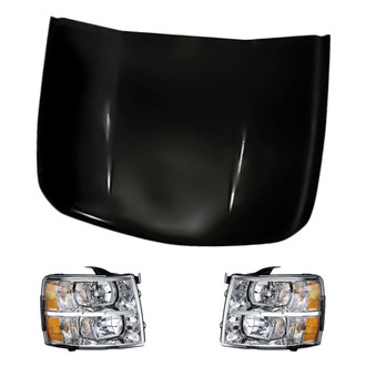 Replacement - 3-Piece Kit (Driver and Passenger Side Headlights, Hood Panel) (CAPA Certified)