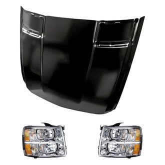 Replacement - 3-Piece Kit (Driver and Passenger Side Headlights, Hood Panel) (CAPA Certified)