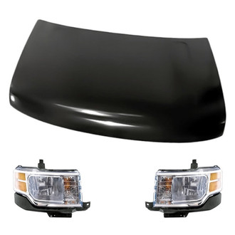 Replacement BNDL-219025 - 3-Piece Kit (Driver and Passenger Side Headlights, Hood Panel) (CAPA Certified)