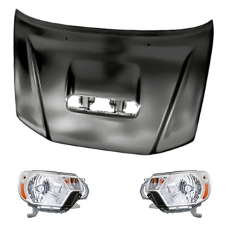 Replacement - 3-Piece Kit (Driver and Passenger Side Headlights, Hood Panel) (CAPA Certified)