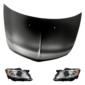 Replacement BNDL-219087 - 3-Piece Kit (Driver and Passenger Side Headlights, Hood Panel) (CAPA Certified)