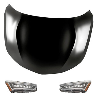 Replacement - 3-Piece Kit (Driver and Passenger Side Headlights, Hood Panel) (CAPA Certified)
