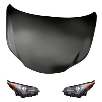 Replacement - 3-Piece Kit (Driver and Passenger Side Headlights, Hood Panel) (CAPA Certified)