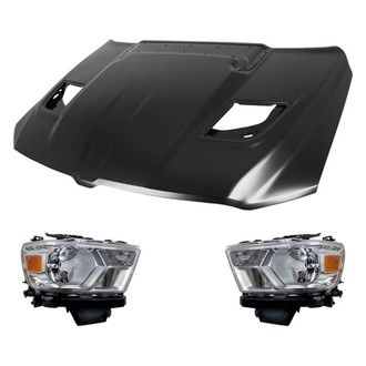 Replacement - 3-Piece Kit (Driver and Passenger Side Headlights, Hood Panel) (CAPA Certified)