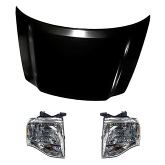 Replacement - 3-Piece Kit (Driver and Passenger Side Headlights, Hood Panel) (CAPA Certified)
