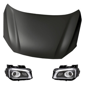 Replacement - 3-Piece Kit (Driver and Passenger Side Headlights, Hood Panel) (CAPA Certified)